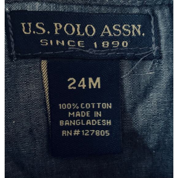 U.S. POLO ASSN. SHORT SLEEVE HALF BUTTON SHIRT, INFANT GIRL, 24 MO., DENIM BLUE - Picture 6 of 7
